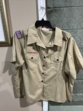Boy Scout UNIFORM SHIRT Women Ladies Blouse Shirt Sz 46-48 Tan Short Sleeve J4