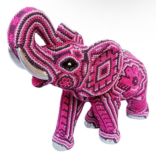 Elefante Arte Huichol Rosa Decora Chaquira Artesanal Hogar