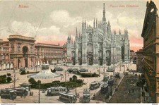 Italy - Milano - Piazza della Cattedrale - Tramway - Colorized - Old postcard - Used