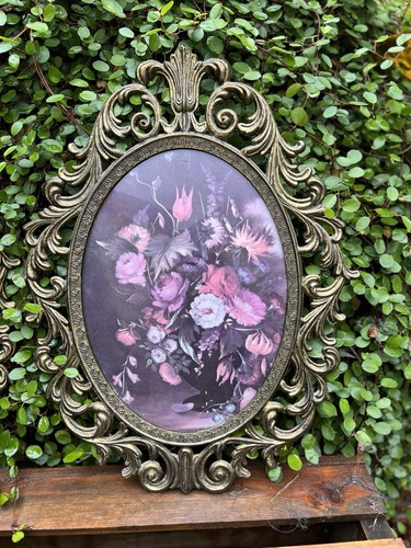 Vintage italienisches Messing ovale verzierte Rahmen Set mit Blumenmotiv 2er Set - Bild 2 von 12