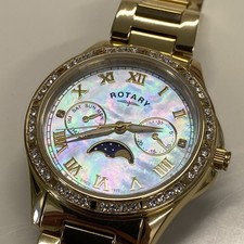 Rotary Watch Ladies Moon Phase Day Date MOP Dial All Steel 38mm Case no box 