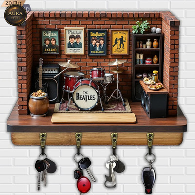 Wand Schlüsselanhänger 30cm - Rock Stil Retro Organizer 2D 4 Haken Eingang