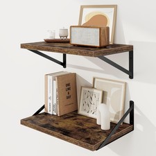 2 PCS Rustic Brown 16x12 Inch Deep Floating Shelves Reversible Bracket Wood