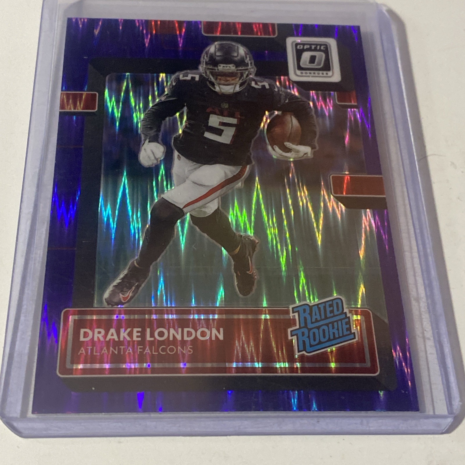 2022 Donruss Optic #207 Drake London Rated Rookie Purple Shock RC Falcons