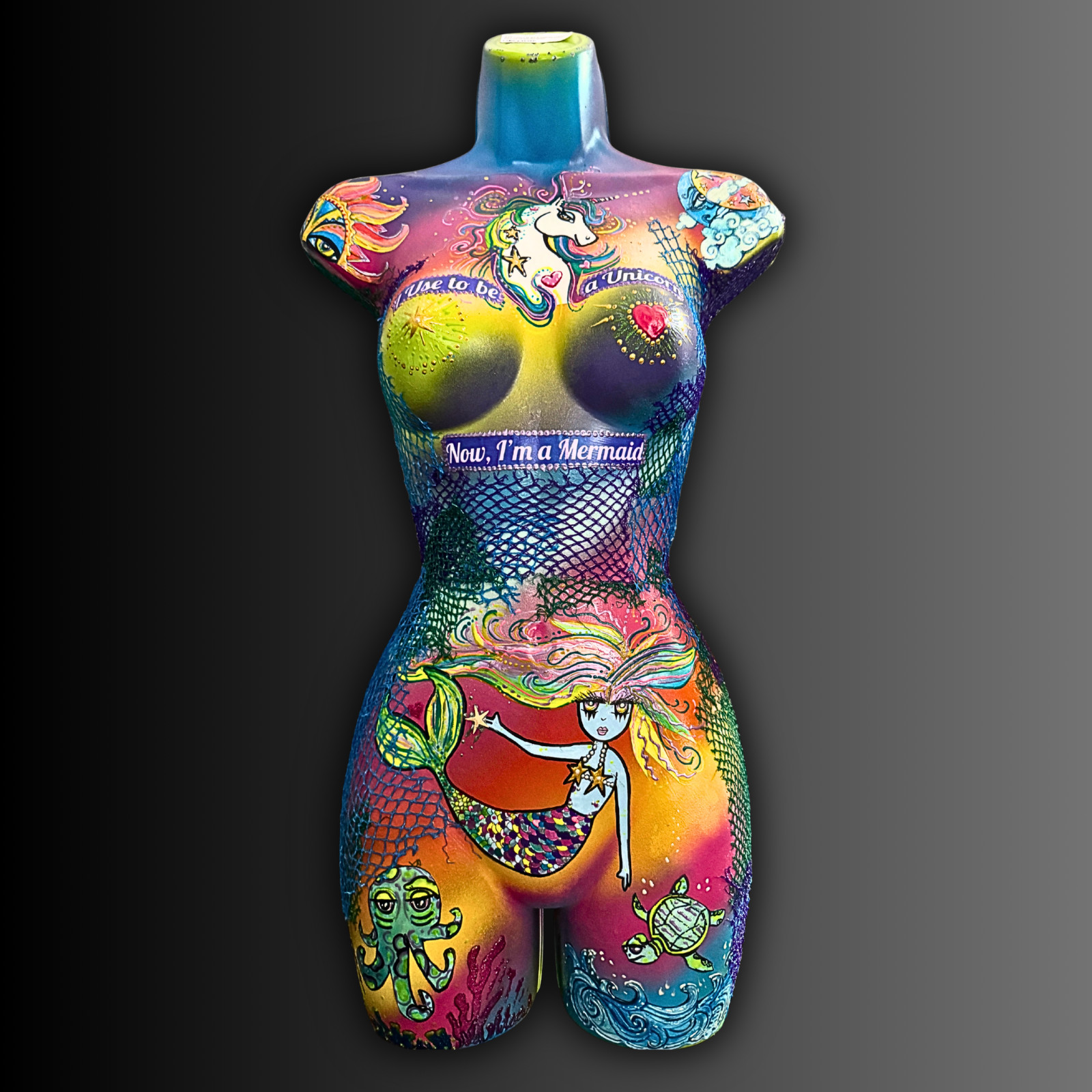 Mermaid Unicorn Mannequin Torso 3D Mixed Media Wall Art 31x15 Laura Barbosa