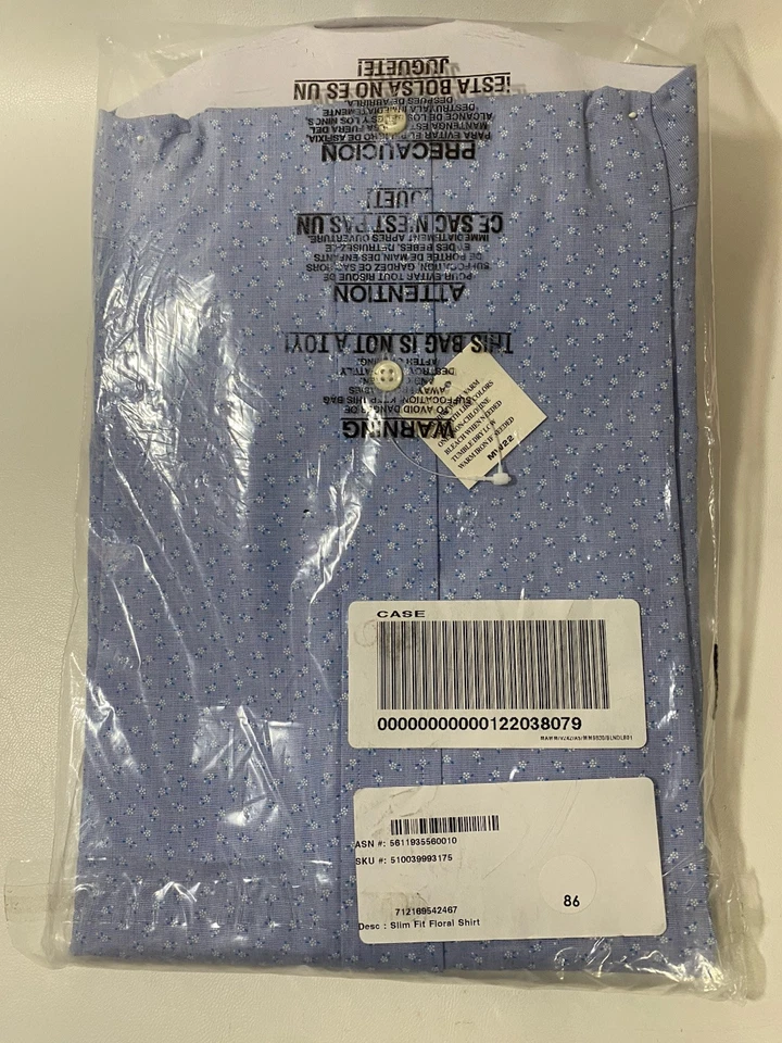 Camisa POLO Ralph Lauren Azul Con Estampado de Flores Azul/Blanco AJUSTE CEÑIDO ~NUEVA CON ETIQUETAS~ 15 1/2 Foto 2 de 4