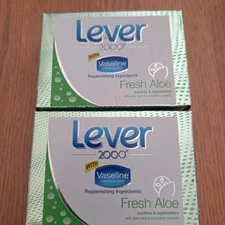 Lever 2000 With Vaseline Bar Soap Fresh Aloe Unilever  Made In USA Lot of 2 Bars