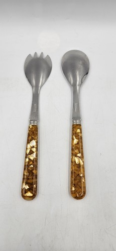 Vintage Stainless Salad Servers Lucite /Plastic Handles 10" Made In Italy 9.5" - Picture 2 of 10