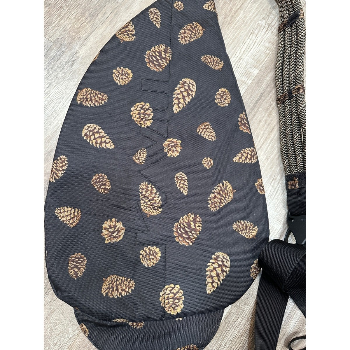 KAVU Rope Bag Sling Backpack Black Pinecone Print Canvas Crossbody‎ Bag KAVU Rope Sling Bag with Jungle Party Print | Mercari main image 2