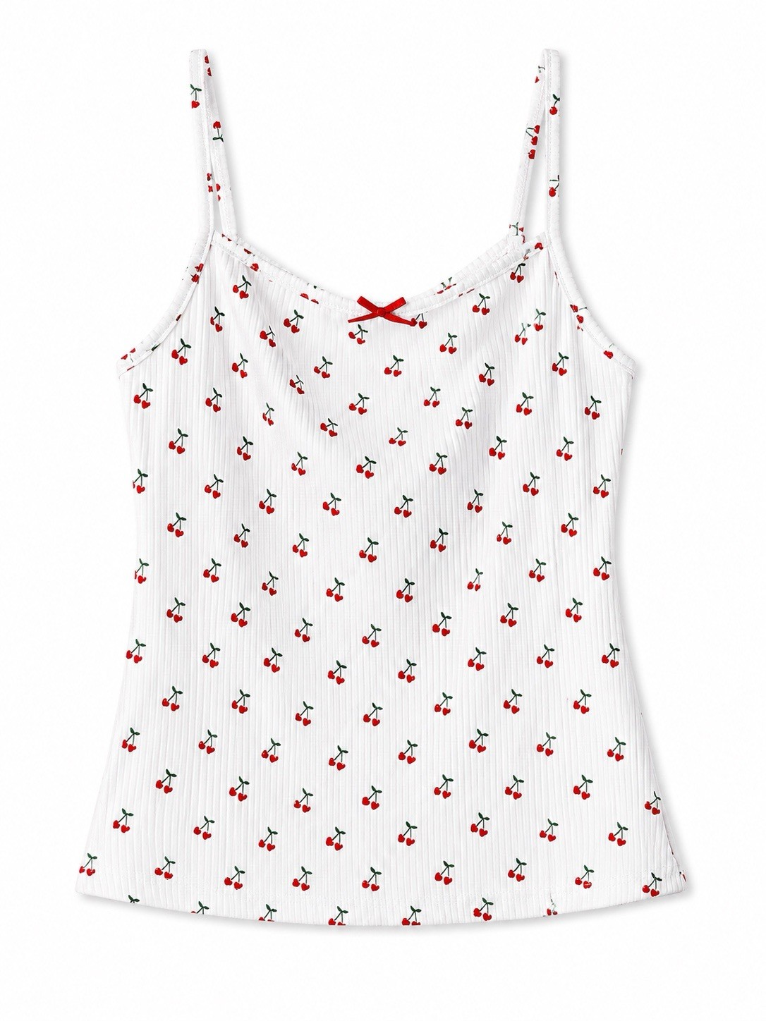 Women's White Floral Spaghetti Strap Camisole Tank Top Pullover Bow Accent