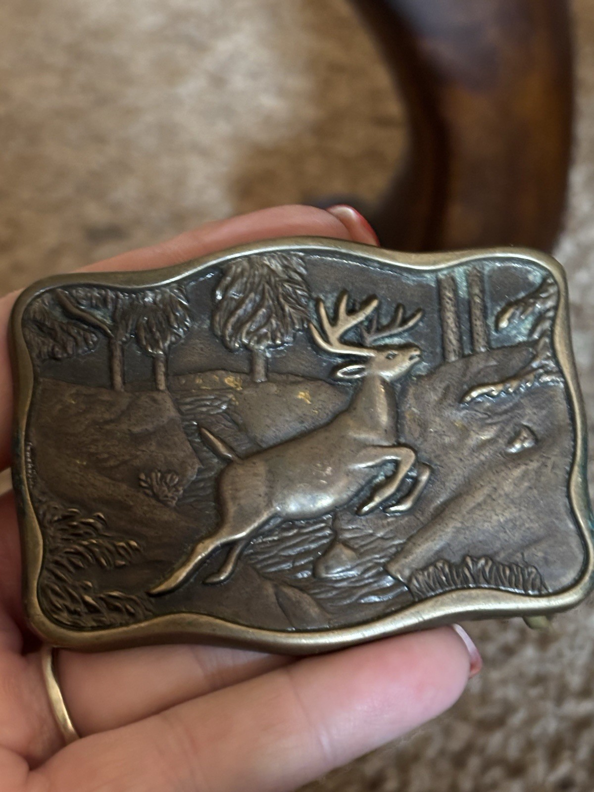 Solid Brass BTS 1983 Deer Running Through Forest … - image 4