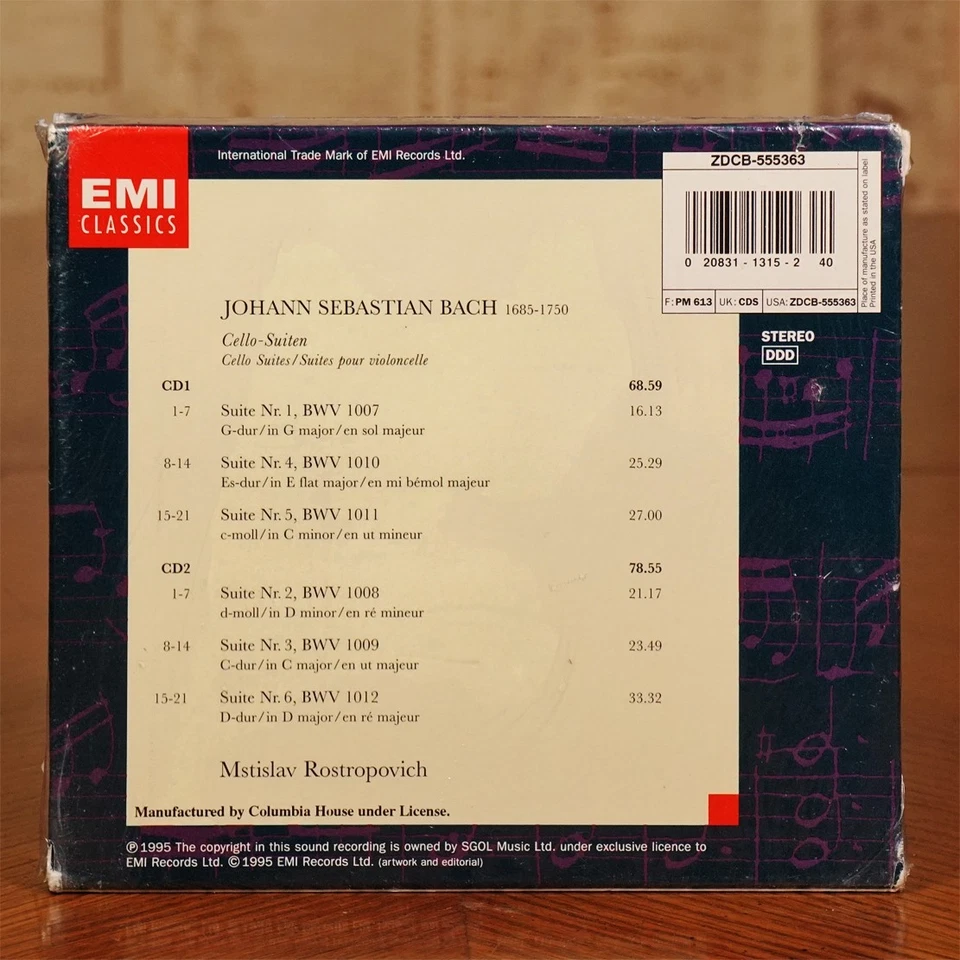 New Mstislav Rostropovich J S Bach Cello Suiten 2 CD Set EMI Classics Slipcase - Image 2 of 4