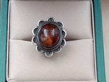 Sterling Silver Native American Look Ring w. Cabochon Boulder Opal: Size 6.5