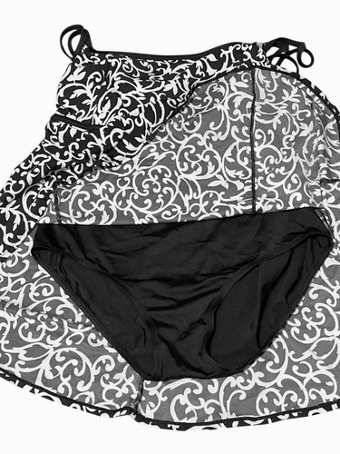 Longitude Badekleid schwarz weiß geblümt Größe 22 W integrierter BH gefüttert - Bild 3 von 6