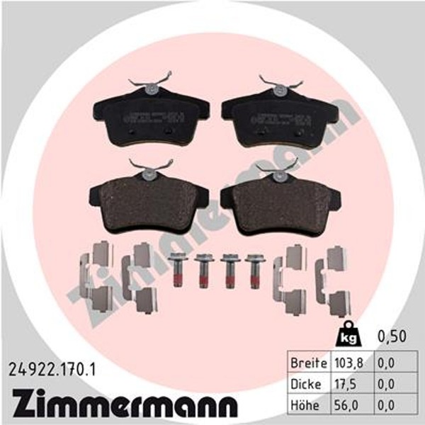 Zimmermann Bremsbelagsatz Scheibenbremse 24922.170.1 FüR 3008 C4 508 5008 DS4 DS-image
