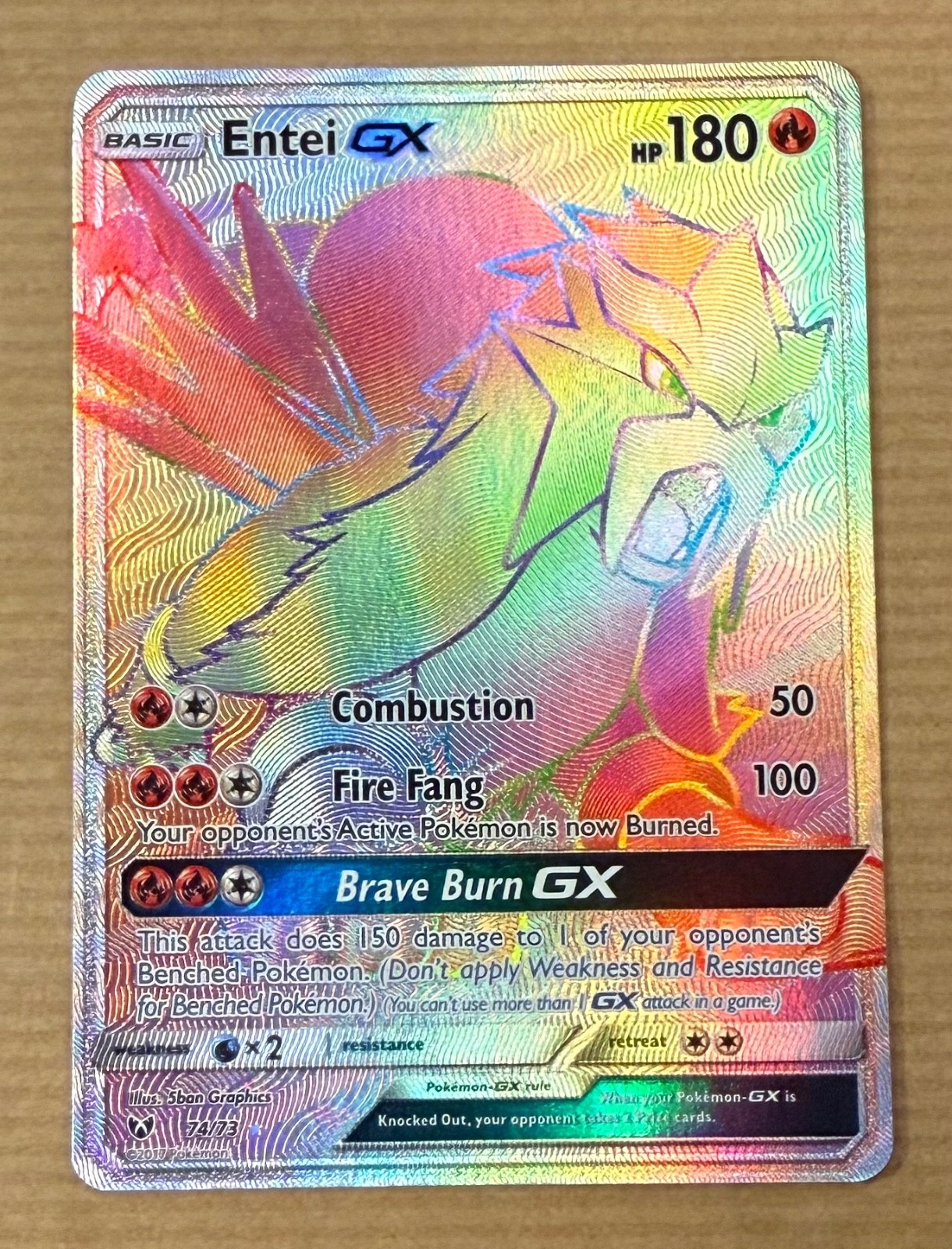 Pokémon TCG - Entei GX - 74/73 - Shining Legends - Secret Holo Rare Near Mint