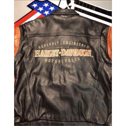 [Rare] Harley-Davidson cowhide Motorcycle Jacket Size:M Black/Orange LTD From JP image 3