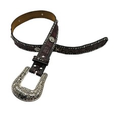 Nocona Belt Co Womens Sz M Western Cowboy Leather Belt Bling Brown Silver