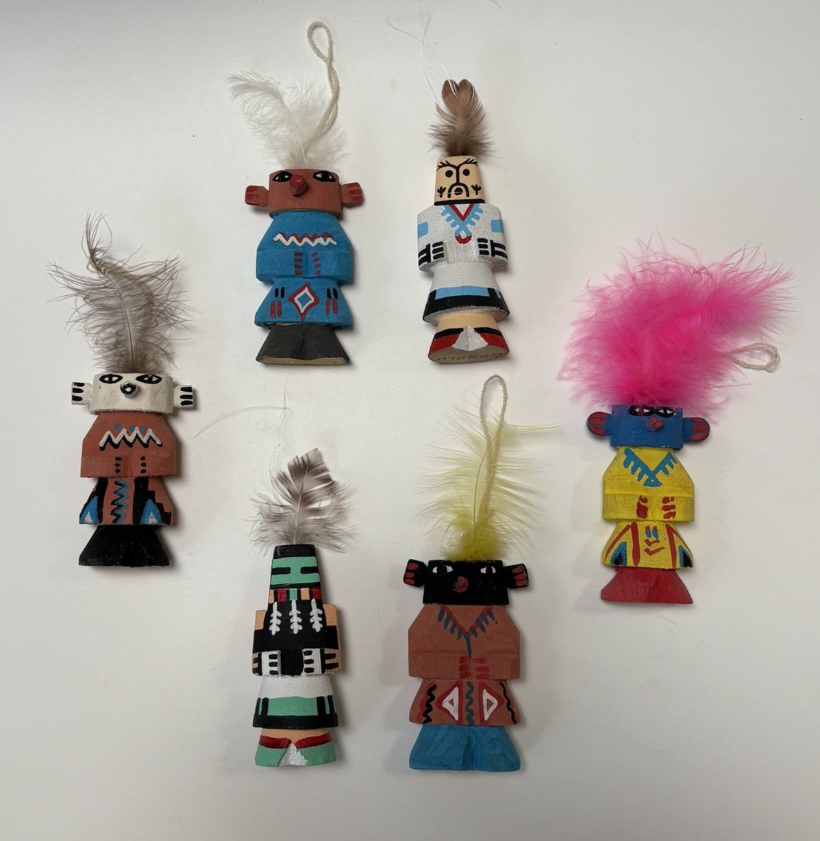 VINTAGE HOPI ROUTE 66 KACHINA DOLL LOT OF 6 WOOD CARVED NATIVE AMERICAN FOLK ART