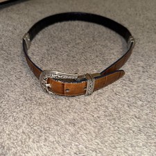 vintage 1990s belt BRIGHTON reversible Sz 30 blk/brwn ALLIGATOR embossed print