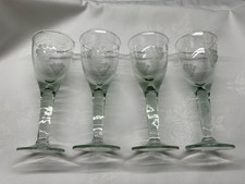 vintage Small Green Wine Glasses With Etched Design
