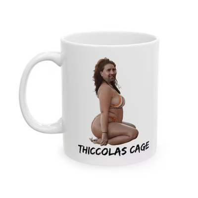 Thiccolas Cage Mug  Nicolas Cage  Funny Actor Mug  Gag Gift  White Elephant