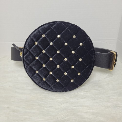 Bolso Bandolera Convertible Venus Negro Estrás Redondo Acolchado Terciopelo - Imagen 4 de 8