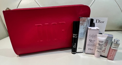 Christian Dior Cosmetic Makeup Zipper Bag Red~Mascara, Dream Skin, Lip Maximizer