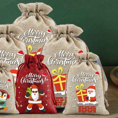 Christmas Themed Burlap Bags Pack of 12 Perfect for Storing Treats and Gifts - Picture 9 of 19