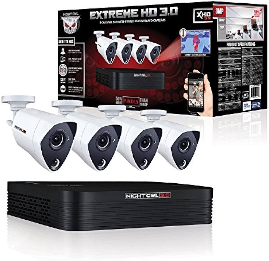 Night owl c841pir3mp indoor/outdoor 4 3mp wired infrared security camera system