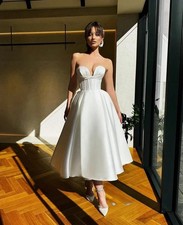 Satin Wedding Dresses Sweetheart Sleeveless Bridal Dress Tea-length Elegant