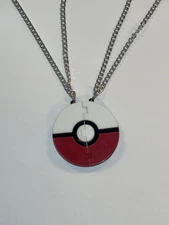OUTRAGEOUS POKEBALL Split BFF(BEST FRIENDS) Pendant Necklace on 22" Chains