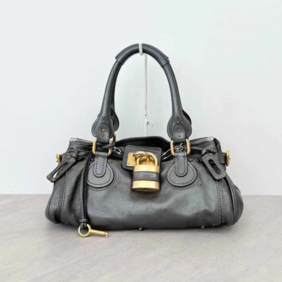Authentic Chloe Metallic Silver Leather Paddington Handbag Y2K