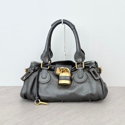 Authentic Chloe Metallic Silver Leather Paddington Handbag Y2K