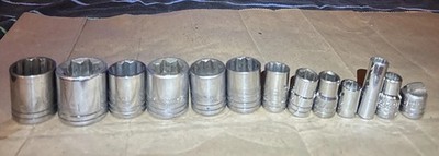 15pc Vintage Proto Sockets 6, 8, 12Pt.  1/2  & 3/8  Drive