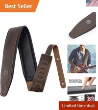 Guitar Strap Leather 3 Inch Wide Full Grain Padded Soft Leather Strap for Aco...