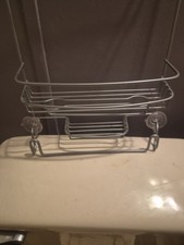 Silver Metal Bathroom Organizer Rack with Suction Cups, 2 Shelves, Hanging