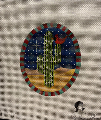 Needlepoint Broad Cardinal on Cactus NC-17 Large Christmas Ornament on 13 mesh