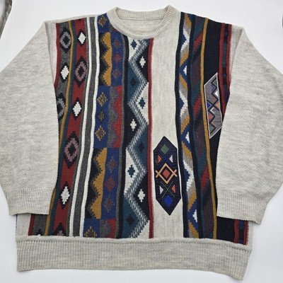 Vintage 90s Coogi Style Pullover Herren M Merino Aztec Cosby Sweater Dadstyle 