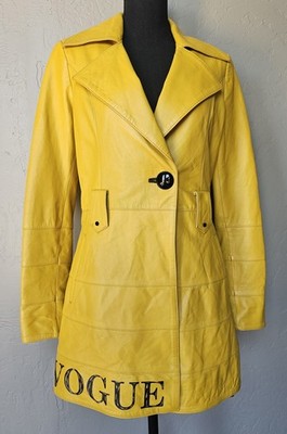 LUXURY EXCLUSIVE STYLISH GIAN MORI Women VOGUE Yellow Leather Jacket M Runs S