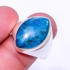 Neon Blue Apatite - Bahia Mines Gemstone 925 Sterling Silver Ring s.8.5 A376