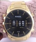 Luxury Fossil Quartz Men Flip-Digit Black Dial GP Case Wristwatch Steel Band