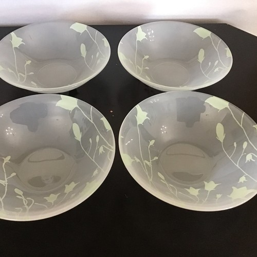 Arcoroc France Floral Green Frosted Glass Rice Cereal Bowls 6.5” Set Of 4 - Picture 6 of 6