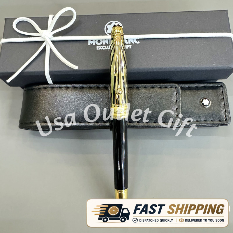 MB Meisterstück Classique Black Gold Fountain Pen & Montblanc Leather Pouch |Bid