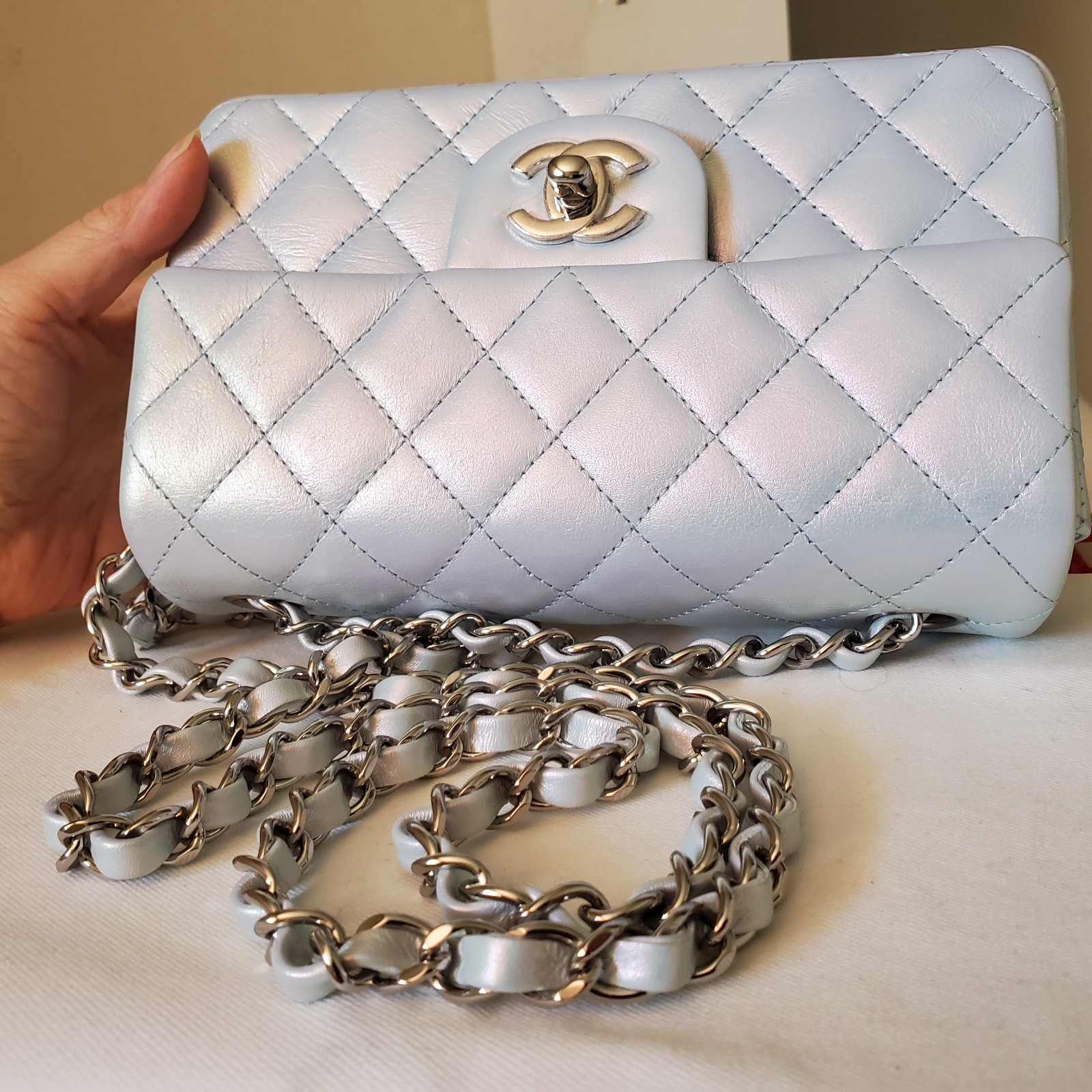 Chanel Classic mini Rectangular  Irridescebt blue… - image 7
