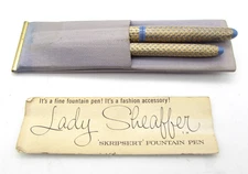 Lady Sheaffer’s Periwinkle #7 Fountain Pen & Pencil Set Gold Trim Vintage