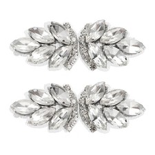 2Pcs Rhinestone Crystal Applique Beaded Patches Silver White/Silver White