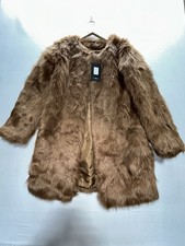 Fashion Nova Womens Beige Faux Fur Coat 2X Classic Lined Pre-Loved
