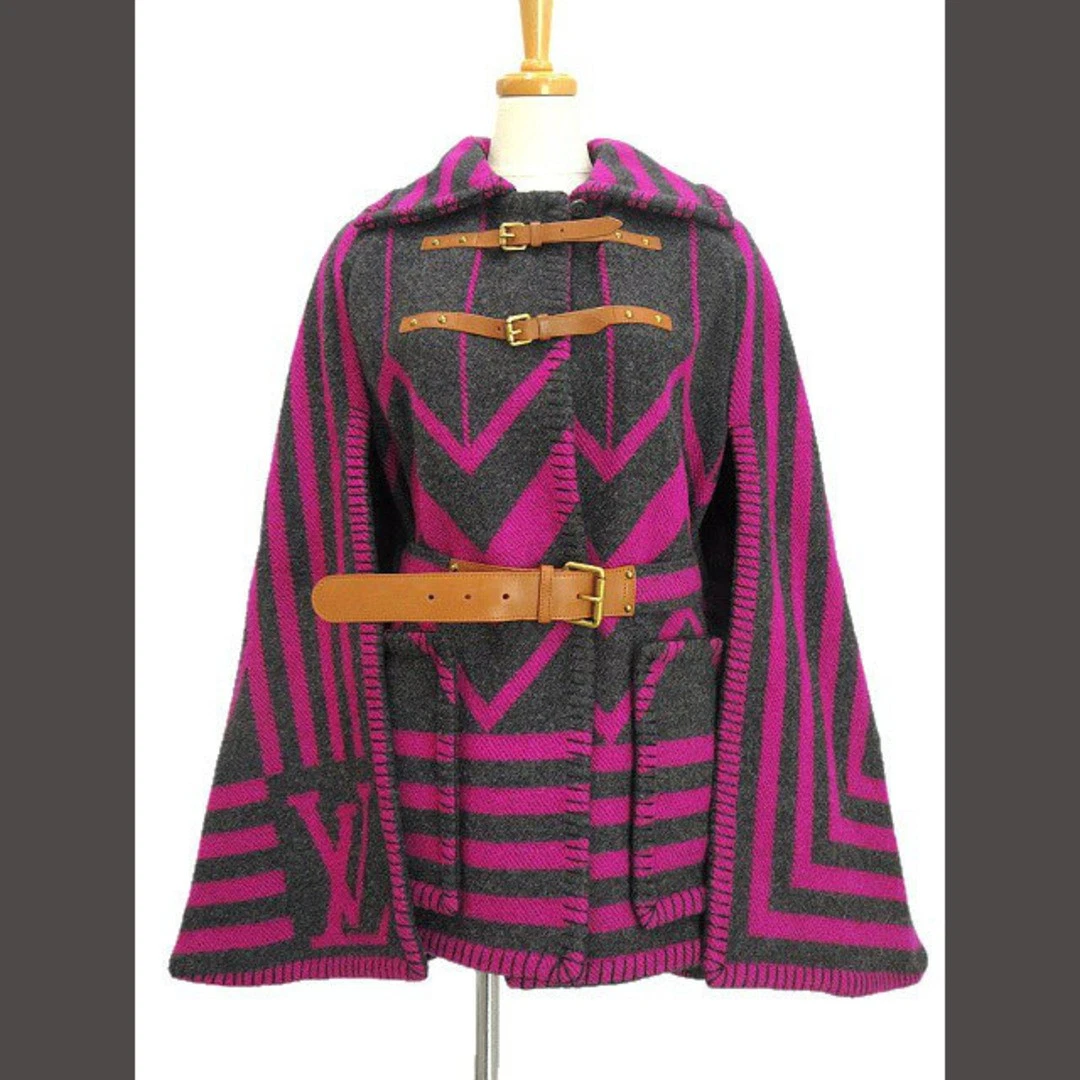 LOUIS VUITTON（LV） Poncho cappotto cappotto Louis Vuitton lana cashmere 38 grigio rosa con cintura esterno usat