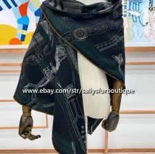 2025 Sally 70% Cashmere 30% Silk Stole Saddle Chain Print 2 Face Scarf Shawl 53"